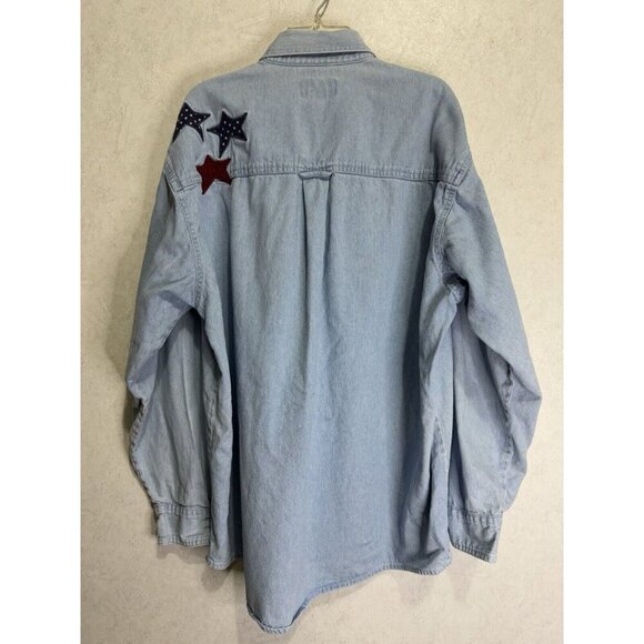 THREE RIVERS Vintage Mens Denim Embroidered Patriotic Stars USA Flag LARGE - Picture 3 of 12